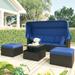 4piece Outdoor Patio Rectangle Daybed with Retractable Canopy Wicker Furniture Sectional Seating with Table Washable Cushions