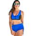 Plus Size Women's Colorblock Zip Front Bikini Top by Swimsuits For All in Royal Black (Size 14)