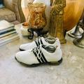 Adidas Shoes | Adidas Adipure Golf Shoes Mens Us 9.5 White Leather Black Stripe Athletic | Color: Black/White | Size: 9.5