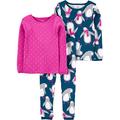 Simple Joys by Carter's Mädchen 3-Piece Snug-fit Cotton Christmas Pajama Pyjama-Set, Marineblau Pinguin/Rosa Punkte, 3 Jahre (3er Pack)