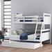 Modern Pine Wood Twin over Full Bunk Bed with a Wheeled Trundle Bed, Fixed Ladder and Full Length Safety Guardrail