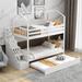 Modern Pine Wood Twin over Twin Multifunctional House Roof Design Bunk Bed with Staircase and Trundle Storage Steps