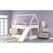 Modern Pine Wood Twin Size House Shape Bunk Bed with Full Length Safety Guardrail, Fixed Slide and Ladder