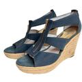 Michael Kors Shoes | Michael Kors Berkley Espadrille Wedge Blue Sandal Platform Canvas Wave 9.5 | Color: Blue | Size: 9.5