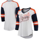 Women's Touch White/Navy Detroit Tigers Base Runner 3/4-Sleeve V-Neck T-Shirt