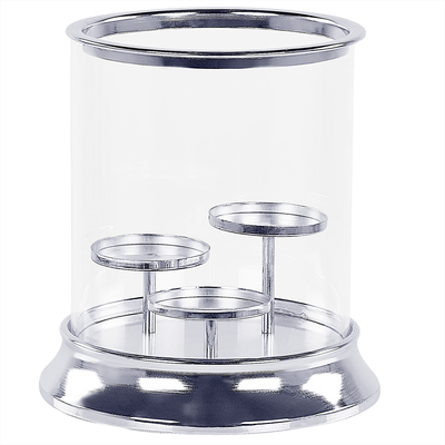 Kerzenhalter Silber aus Glas / Eisen mit hohe 24 cm Dreifach Glasschale elegantes und modernes Design