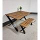 Rustic Dining Table & Bench Set (One, or Two benches), with Black Steel X Frame Legs | Kitchen Farmhouse Table | Reclaimed Wood