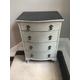 Elegant shabby chic vintage solid wood serpentine chest of drawers with original handles in grey tones in excellent condition from 1950s