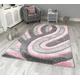 New Silky Soft Blush Pink, Grey, Silver, Tufted Swirl 3D Design Rug