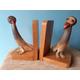 Art Deco Horn Nut Bird Bookends with Bakelite Beaks and Eyes on Wooden Base - British Made