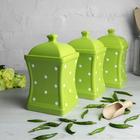 Green and White Canister Set | Kitchen Cookie Jar, Decorative Ceramic Handmade Polka Dot Pottery Tea Coffee Sugar Canister Set