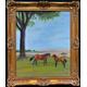 Paul R. Pitt (1951-2012) Primitive Folk Art Style Equestrian Horse Oil Painting'
