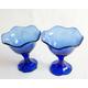 Vintage Retro Blue Moulded Glass Sweetmeat Dishes or Dessert Bowls (2), Vintage Glass Dinnerware, Retro Pudding Bowls