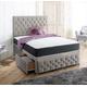 "King Size DIVAN BED Base - Button Headboard 26\" and Footboard - Floorstanding Bed - Stylish Storage Drawers - Cubed Headboard Bed Suede Bed"