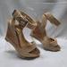 Nine West Shoes | Nine West Woven High Cork Wedge Heel Ankle Wrap Strap Size 7.5 | Color: Cream | Size: 7.5