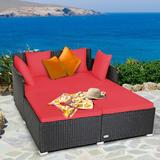 Spacious Outdoor Rattan Daybed with Upholstered Cushions and Pillows - 61" x 52" x 27.5" (L x W x H)
