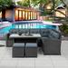 Outdoor 6 Piece Patio Furniture Set PE Rattan Wicker Sectional Sofa Set with Glass Table, Ottomans for Pool, Backyard, Lawn