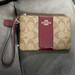 Coach Bags | Coach Khaki/ Strawberry Signature Pvc Leather Corner Zip Wallet Wristlet | Color: Brown/Tan | Size: Os