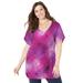 Plus Size Women's Dolman Sleeve Georgette Top by Catherines in Raspberry Watercolor Crosshatch (Size 3XWP)