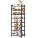 IBUYKE 8 Tiers Tall Shoe Rack, Shoe Storage Organiser for 14-21 Pairs of Shoes, Versatile Metal Shelves with 4 Hooks, Space Saver, for Hallway, Entryway, Bedroom, Living Room, Rustics Brown, TXJ081H