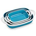 LOVECASA Casserole Dish, Rectangular Baking Dish Set of 3 (3200/1800/1000ml), Oven to Table Baking Dish with Ceramic Handles Ideal for Lasagne/Pie/Casserole/Tapas, Light Blue