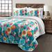 Southwest Vibrant Cactus Reversible Oversized Quilt Turquoise/Orange 3Pc Set Full/Queen - Lush Decor 21T010796