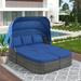 Outdoor 6 Piece Patio Furniture Set Daybed Sunbed PE Rattan Wicker Conversation Sectional Sofa Set with Retractable Canopy