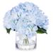 Enova Home Artificial Large Silk Hydrangea Fake Flowers Arrangement in Clear Glass Vase for Home Wedding Decoration