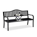 Relaxdays Gartenbank mit Klapptisch, 3-Sitzer, integrierte Tischablage, robuste Sitzbank, HBT: 90x150x57,5 cm, schwarz