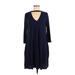 B Sharp Casual Dress - A-Line Crew Neck 3/4 sleeves: Blue Print Dresses - Women's Size Medium