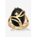 Women's Yellow Gold Plated Natural Black Onyx and Round Crystal Ring by PalmBeach Jewelry in Onyx (Size 6)