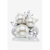 Women's Platinum over Sterling Silver Simulated Pearl and Cubic Zirconia Ring by PalmBeach Jewelry in Platinum (Size 8)