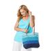 Women's Color Block Straw Tote by Accessories For All in Deep Cobalt Cabana Stripe