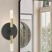 Orren Ellis Wand 2 Light Dimmable Armed Sconce Metal in Black/Yellow | 8.5 H x 5.75 W x 6 D in | Wayfair A49E03B393AD4928BEC817CA41C302ED