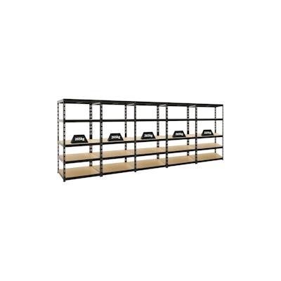PROREGAL 5x Schwerlastregal Tiger | HxBxT 180x90x45 cm | Fachlast 265kg | Schwarz | Stecksystem Lagerregal Regalsystem 5 Stk. Image