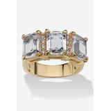 Women's Yellow Gold-Plated Emerald Cut 3 -Stone Simulated Birthstone & CZ Ring by PalmBeach Jewelry in April (Size 8)