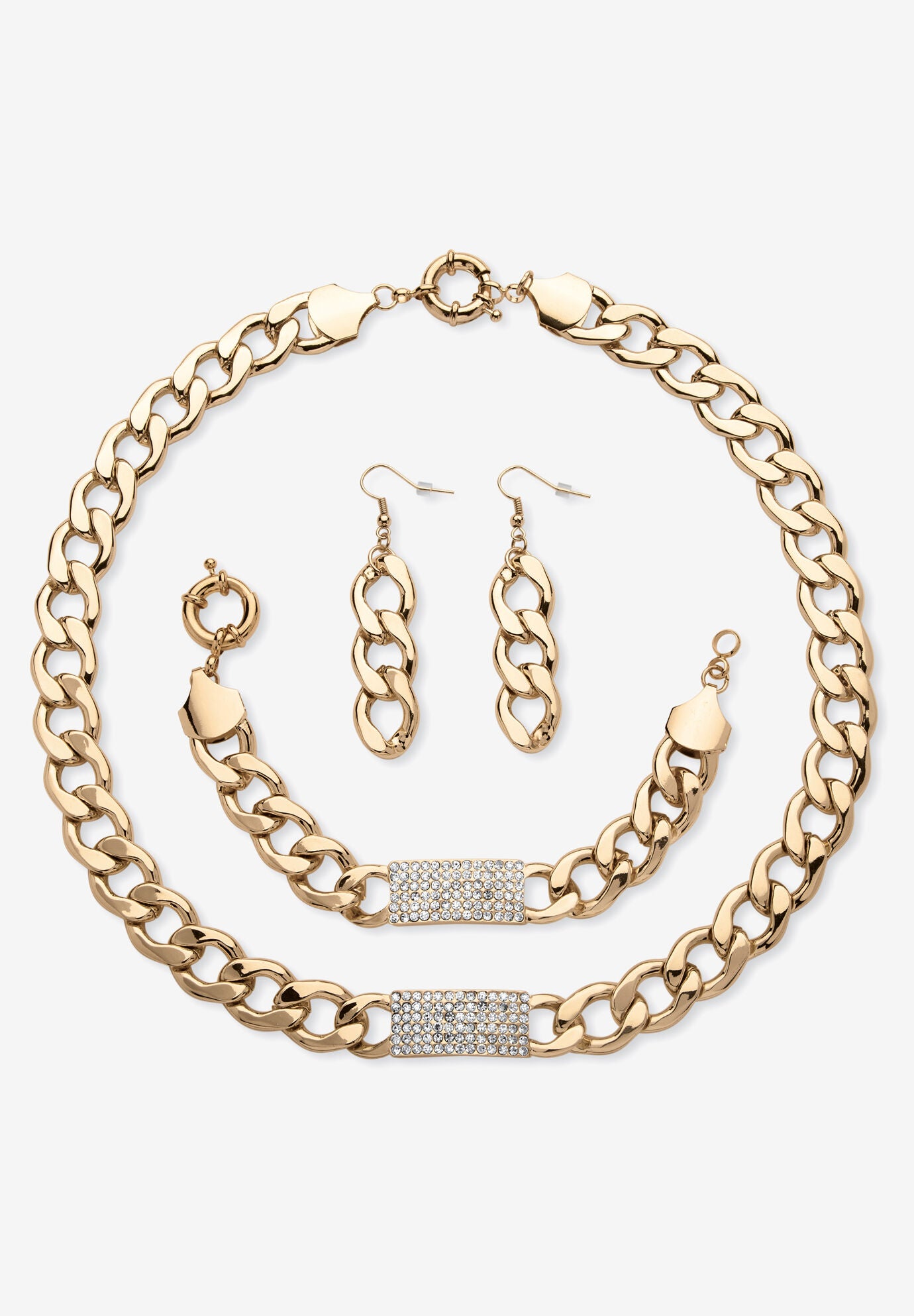 Women's Crystal & Gold Link Necklace, Bracelet & Earring Set by PalmBeach Jewelry in Gold