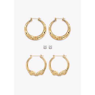 Women's Cubic Zirconia Stud and Hoop Earring Set in Goldtone by PalmBeach Jewelry in Gold