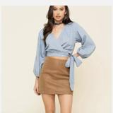Free People Skirts | Free People Modern Femme Vegan Suede Mini Skirt In The Color Chestnut | Color: Gray/White | Size: 4