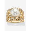 Women's Gold over Sterling Silver Simulated Pearl and Cubic Zirconia Ring by PalmBeach Jewelry in Gold (Size 7)