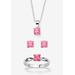 Women's 3-Piece Birthstone .925 Silver Necklace, Earring And Ring Set 18" by PalmBeach Jewelry in October (Size 7)