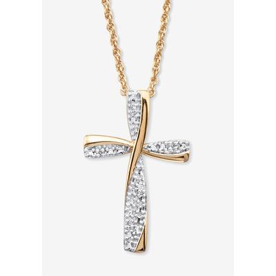 Women's Gold Over Sterling Silver Diamond Accent Cross Pendant Necklace (16Mm) 18 Inches by PalmBeach Jewelry in Diamond