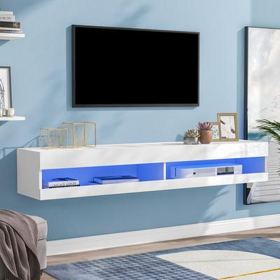 Tv Cabinet Hanging tv Unit with led, Wall Mounted Storage Shelf for up to 65 Inch tv White