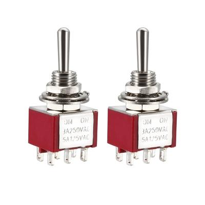 Guitar Latching Toggle Switch DPDT 2 Position 6 Pin ON ON Boat Switches Red 2pcs