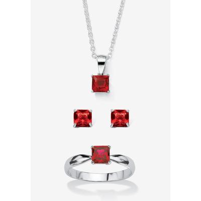 Women's 3-Piece Birthstone .925 Silver Necklace, Earring And Ring Set 18" by PalmBeach Jewelry in July (Size 7)