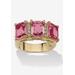 Women's Yellow Gold-Plated Emerald Cut 3 -Stone Simulated Birthstone & CZ Ring by PalmBeach Jewelry in October (Size 7)