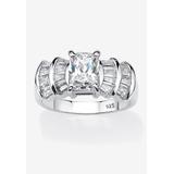 Women's Platinum over Silver Emerald Cut Cubic Zirconia Step Top Engagement Ring (3 1/10 cttw TDW) by PalmBeach Jewelry in Platinum (Size 8)