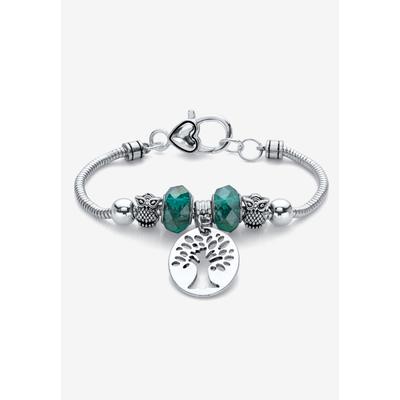 Women's Silvertone Antiqued Bali Style Tree of Life and Owl Charm Bracelet 7.5" by PalmBeach Jewelry in Silver