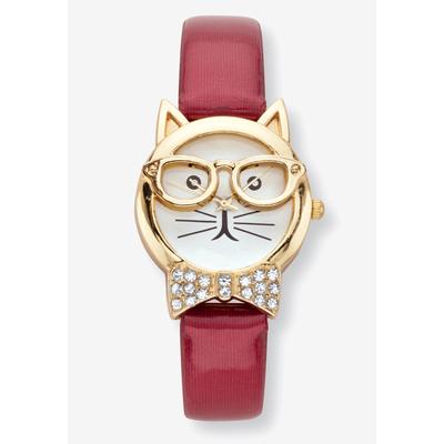 Women's Cat Watch Round Crystal by PalmBeach Jewelry in Red