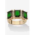 Women's Yellow Gold-Plated Emerald Cut 3 -Stone Simulated Birthstone & CZ Ring by PalmBeach Jewelry in May (Size 7)